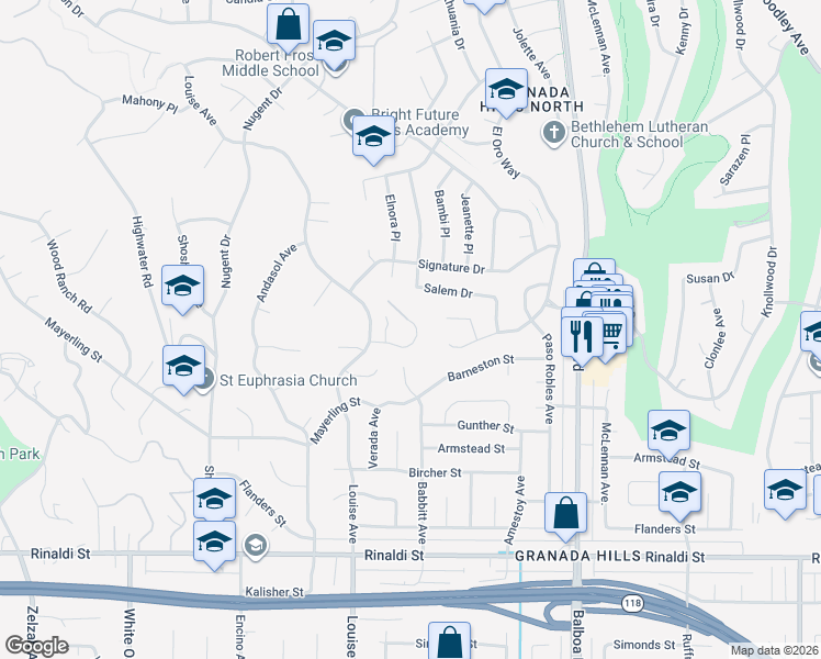 map of restaurants, bars, coffee shops, grocery stores, and more near 17219 Midwood Drive in Los Angeles