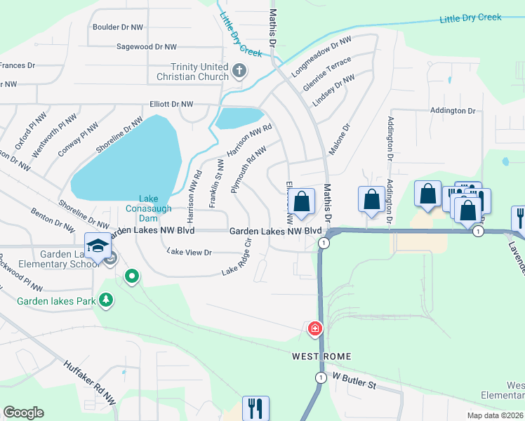 map of restaurants, bars, coffee shops, grocery stores, and more near 7 Tyler Street Northwest in Rome