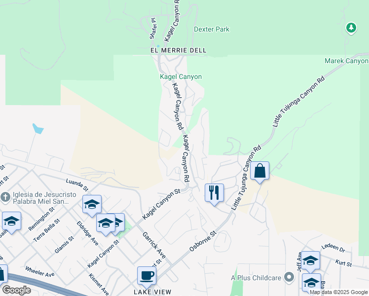 map of restaurants, bars, coffee shops, grocery stores, and more near 12003 Kagel Canyon Road in Los Angeles County