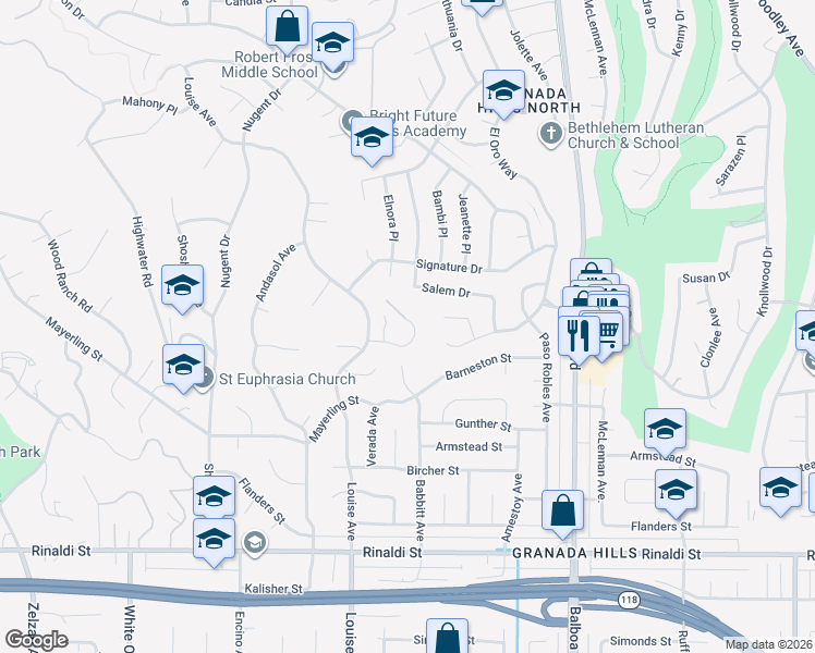 map of restaurants, bars, coffee shops, grocery stores, and more near 17219 Midwood Drive in Los Angeles