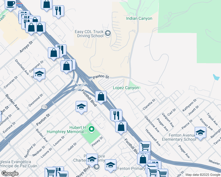 map of restaurants, bars, coffee shops, grocery stores, and more near 12401 Filmore Street in Los Angeles County