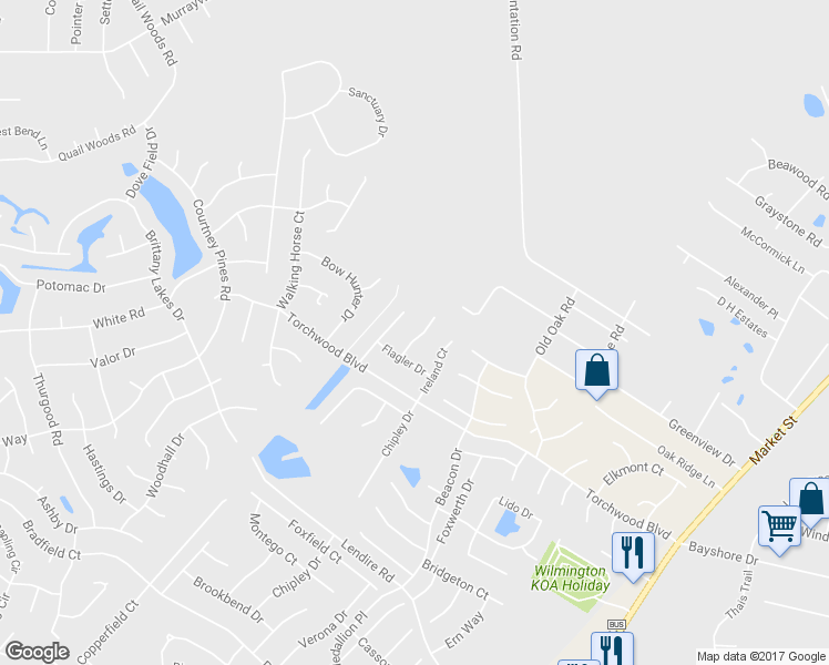 map of restaurants, bars, coffee shops, grocery stores, and more near 7517 Duval Court in Wilmington