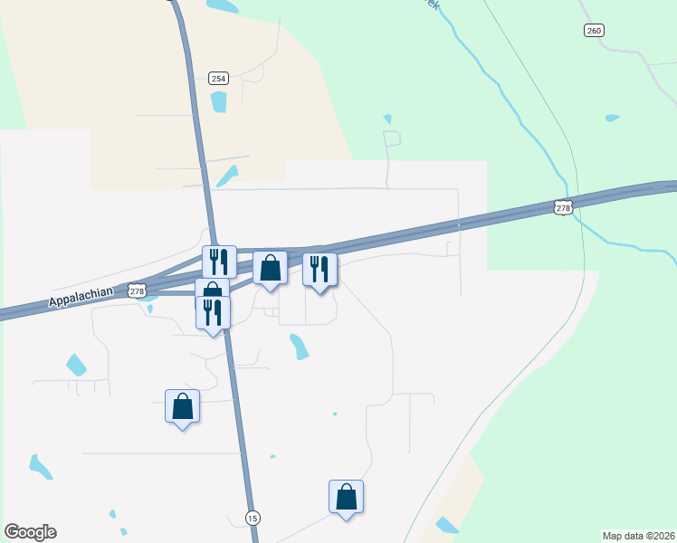 map of restaurants, bars, coffee shops, grocery stores, and more near 412 McCord Road in Pontotoc