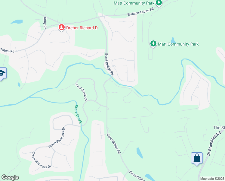 map of restaurants, bars, coffee shops, grocery stores, and more near 3960 Burnt Bridge Road in Cumming