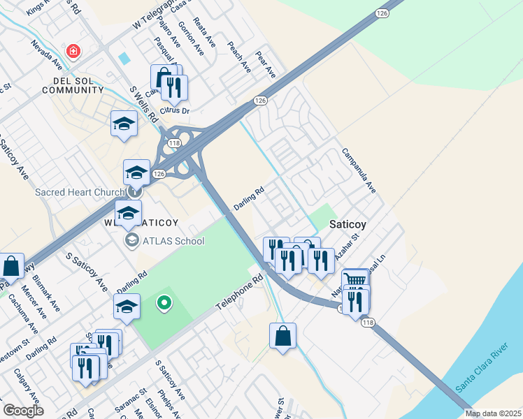 map of restaurants, bars, coffee shops, grocery stores, and more near 963 Jonquill Avenue in Ventura