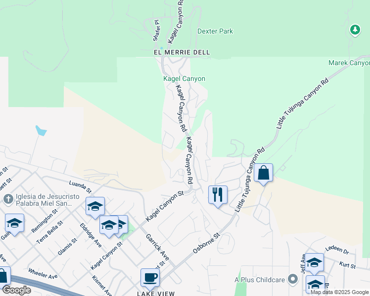 map of restaurants, bars, coffee shops, grocery stores, and more near 12003 Kagel Canyon Road in Los Angeles County