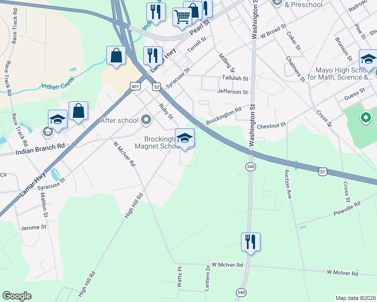 map of restaurants, bars, coffee shops, grocery stores, and more near 413 Brockington Road in Darlington