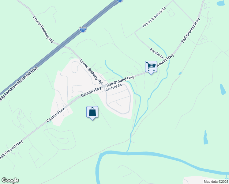 map of restaurants, bars, coffee shops, grocery stores, and more near 309 Rippling Drive in Ball Ground