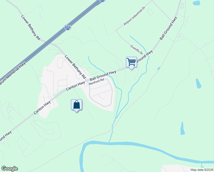 map of restaurants, bars, coffee shops, grocery stores, and more near 328 Rippling Drive in Ball Ground