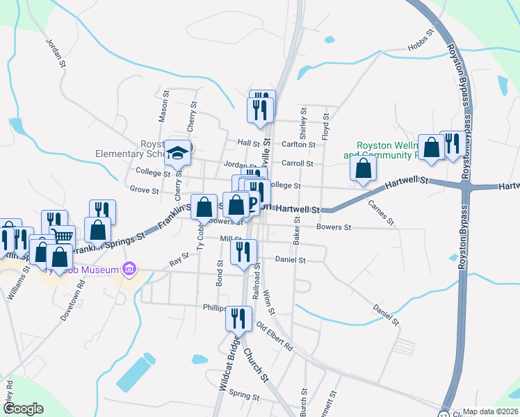 map of restaurants, bars, coffee shops, grocery stores, and more near 339 Hartwell Street in Royston