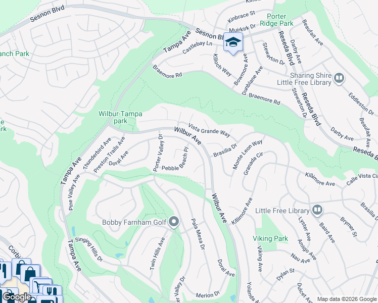 map of restaurants, bars, coffee shops, grocery stores, and more near 11781 Doral Avenue in Los Angeles