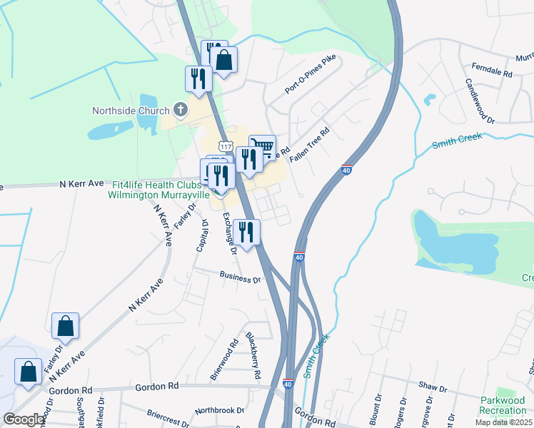 map of restaurants, bars, coffee shops, grocery stores, and more near 5412 Sirius Drive in Wilmington