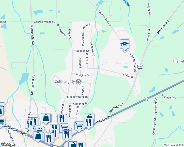 map of restaurants, bars, coffee shops, grocery stores, and more near 107 Hudgins Dr in Albertville