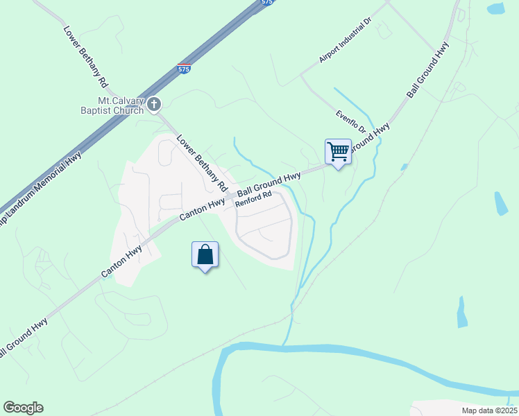 map of restaurants, bars, coffee shops, grocery stores, and more near 313 Rippling Drive in Ball Ground
