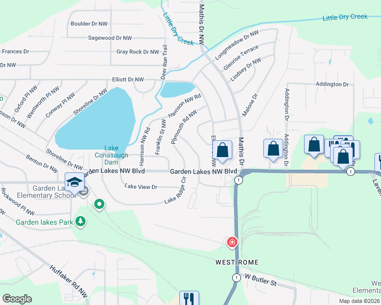map of restaurants, bars, coffee shops, grocery stores, and more near 11 Tyler Street Northwest in Rome