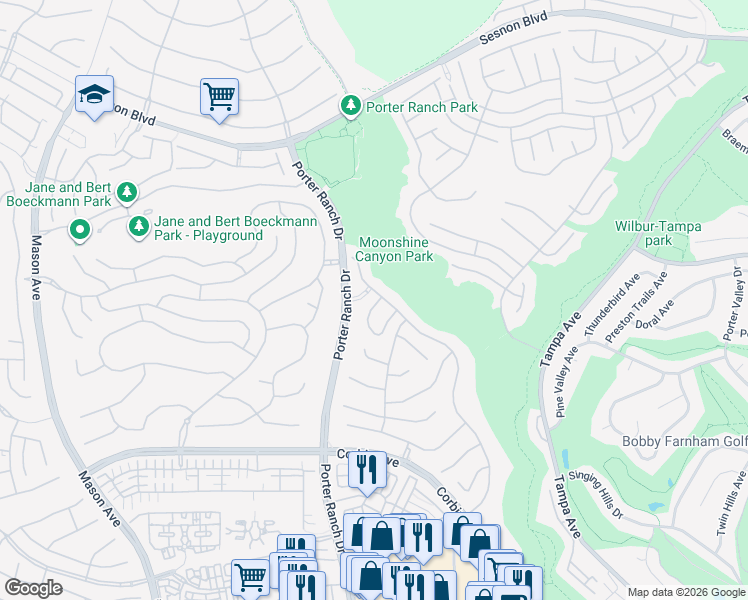 map of restaurants, bars, coffee shops, grocery stores, and more near 11787 Coorsgold Lane in Los Angeles