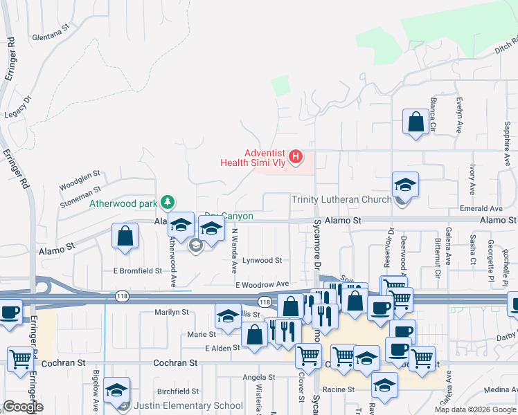 map of restaurants, bars, coffee shops, grocery stores, and more near 2833 Ocie Avenue in Simi Valley