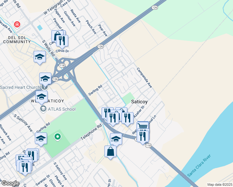 map of restaurants, bars, coffee shops, grocery stores, and more near 1056 Jonquill Avenue in Ventura