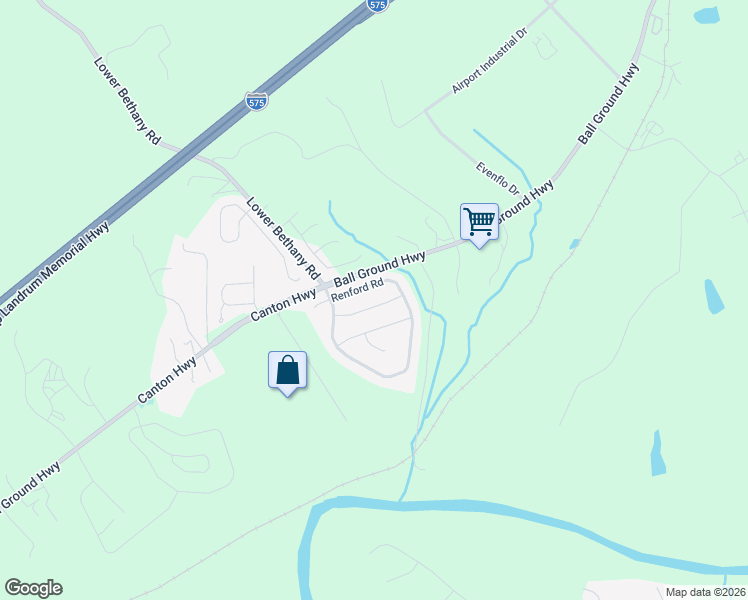 map of restaurants, bars, coffee shops, grocery stores, and more near 309 Rippling Drive in Ball Ground