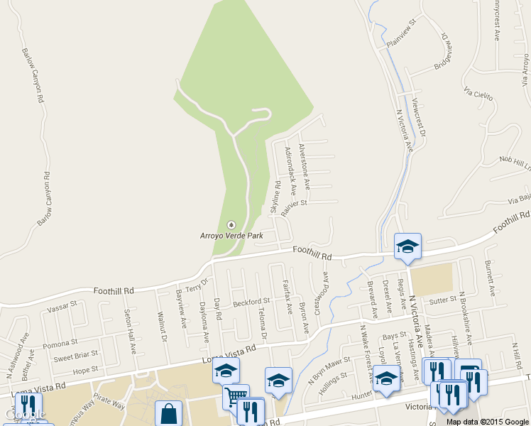 map of restaurants, bars, coffee shops, grocery stores, and more near 5385 Grandview Court in Ventura