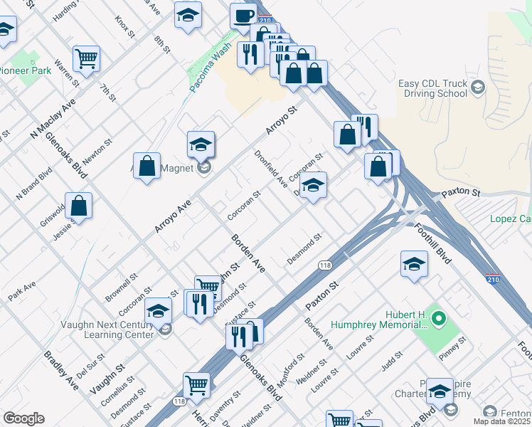 map of restaurants, bars, coffee shops, grocery stores, and more near 11933 Phillippi Avenue in San Fernando