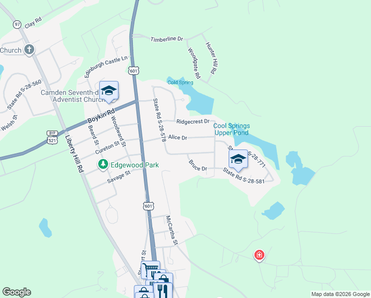 map of restaurants, bars, coffee shops, grocery stores, and more near 415 State Road S-28-578 in Camden