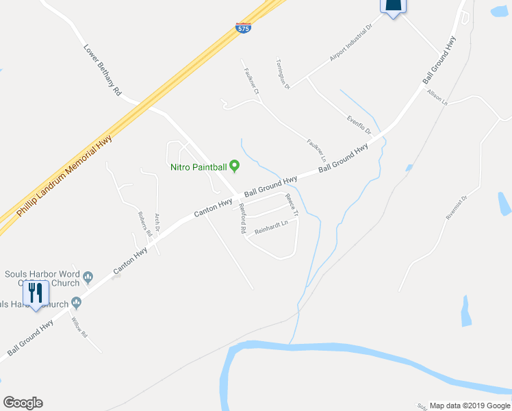 map of restaurants, bars, coffee shops, grocery stores, and more near 201 Renford Road in Ball Ground