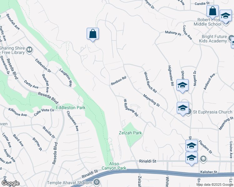 map of restaurants, bars, coffee shops, grocery stores, and more near 11800 Zelzah Avenue in Los Angeles