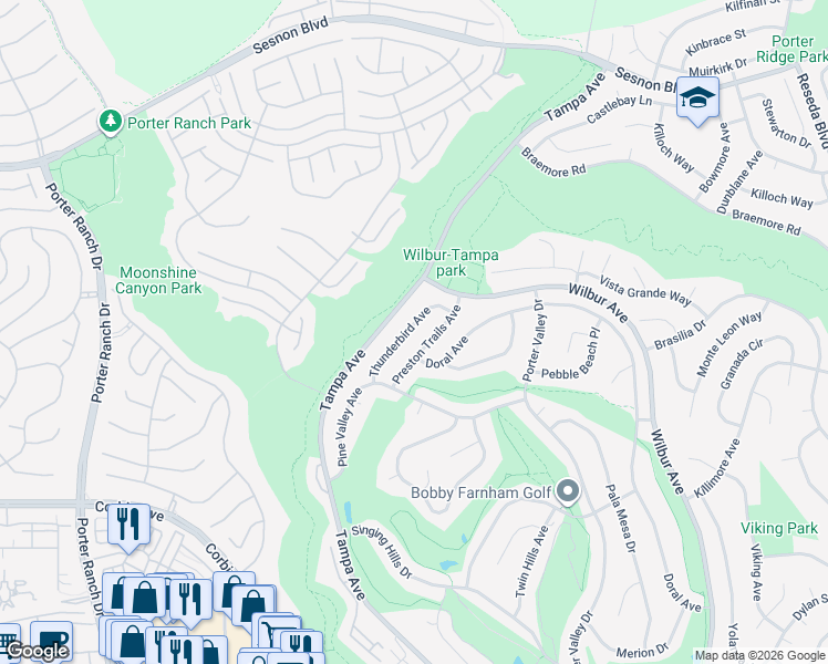 map of restaurants, bars, coffee shops, grocery stores, and more near 11806 Thunderbird Avenue in Los Angeles