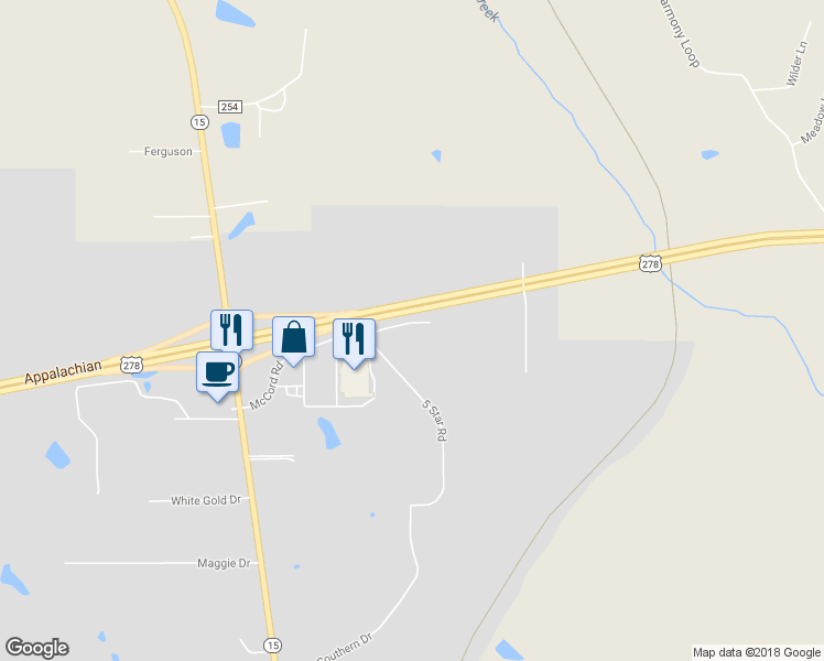 map of restaurants, bars, coffee shops, grocery stores, and more near 412 McCord Road in Pontotoc