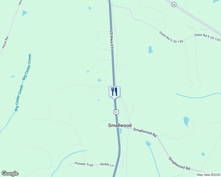 map of restaurants, bars, coffee shops, grocery stores, and more near 1487 U.S. 21 in Ridgeway