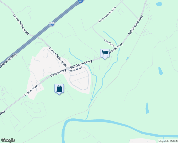 map of restaurants, bars, coffee shops, grocery stores, and more near 4382 Ball Ground Road in Ball Ground