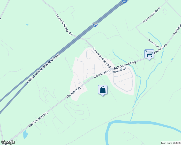 map of restaurants, bars, coffee shops, grocery stores, and more near 248 Bethany Manor Court in Ball Ground