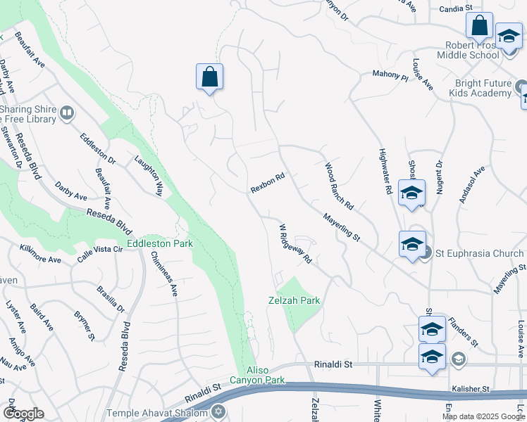 map of restaurants, bars, coffee shops, grocery stores, and more near 11800 Zelzah Avenue in Los Angeles