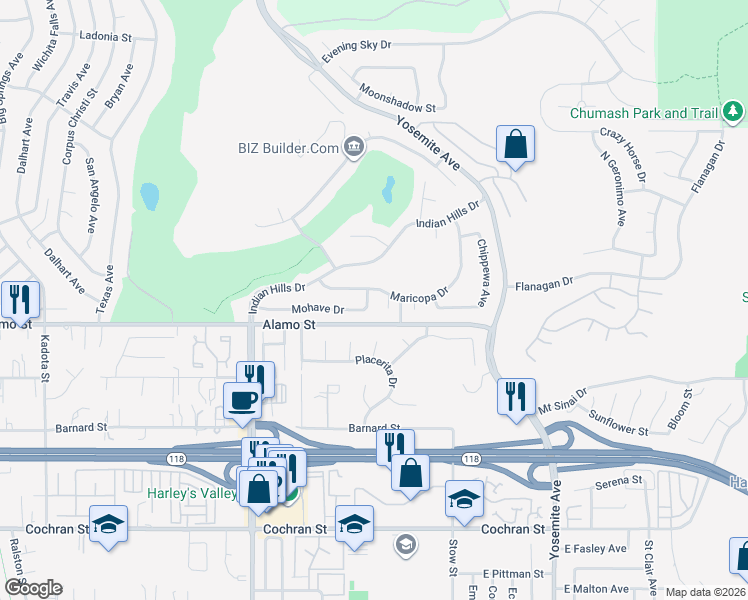 map of restaurants, bars, coffee shops, grocery stores, and more near 5490 Mohave Drive in Simi Valley