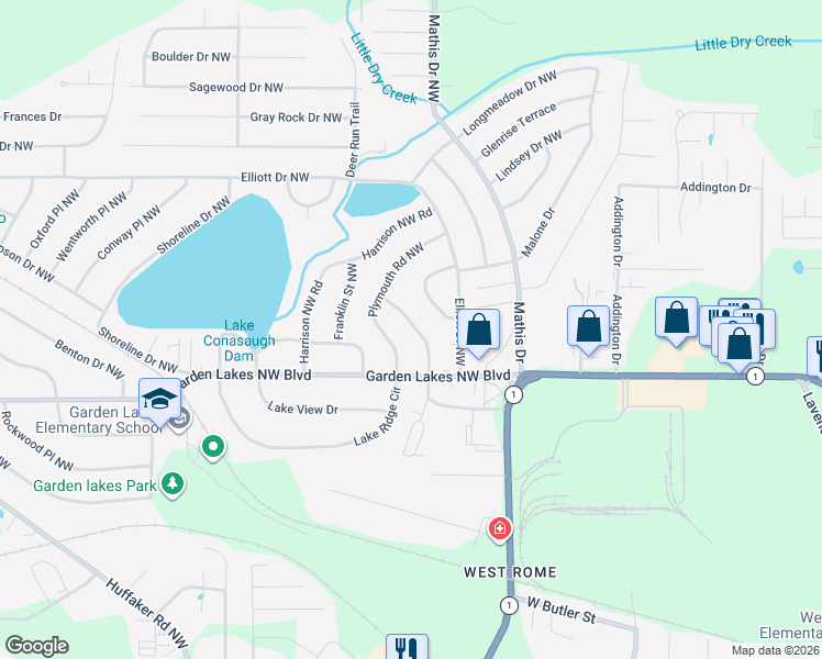 map of restaurants, bars, coffee shops, grocery stores, and more near 11 Tyler Street Northwest in Rome