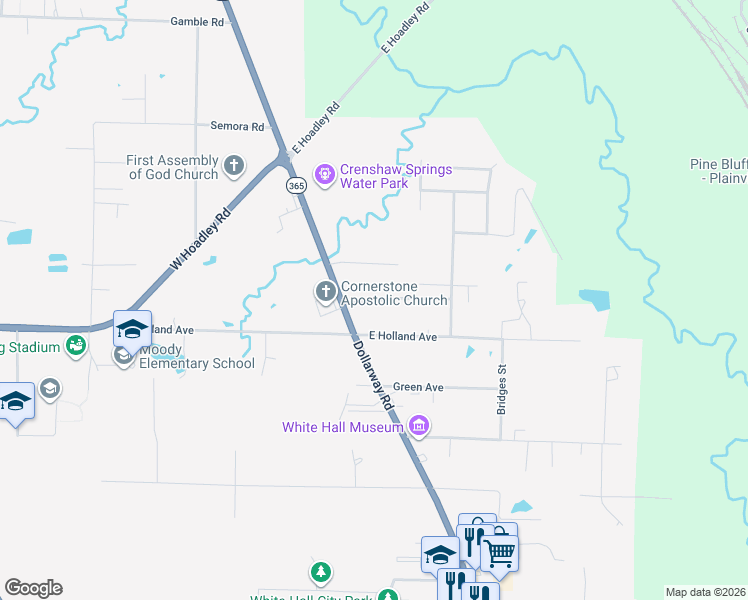 map of restaurants, bars, coffee shops, grocery stores, and more near 105 Ruth Cove in White Hall