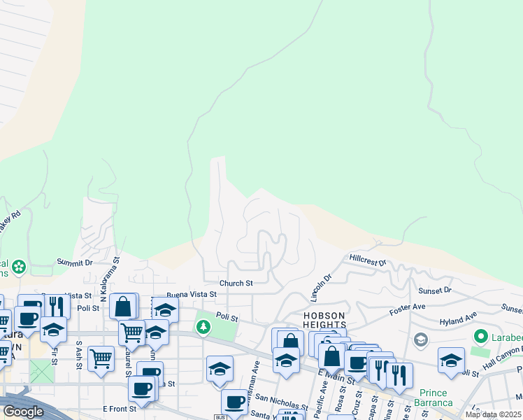 map of restaurants, bars, coffee shops, grocery stores, and more near 473 Mariposa Drive in Ventura