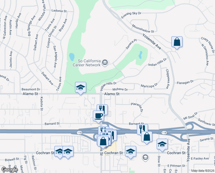 map of restaurants, bars, coffee shops, grocery stores, and more near 5235 Mohave Drive in Simi Valley