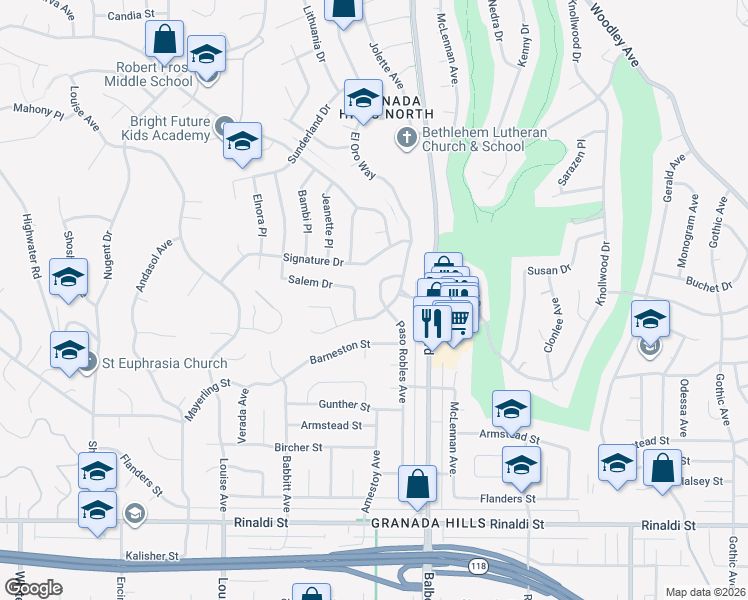 map of restaurants, bars, coffee shops, grocery stores, and more near 17051 Midwood Drive in Los Angeles