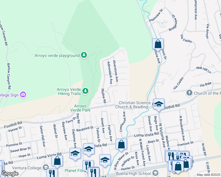 map of restaurants, bars, coffee shops, grocery stores, and more near 5438 Rainier Street in Ventura
