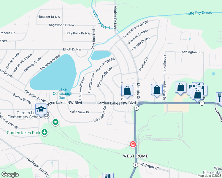map of restaurants, bars, coffee shops, grocery stores, and more near 11 Tyler Street Northwest in Rome