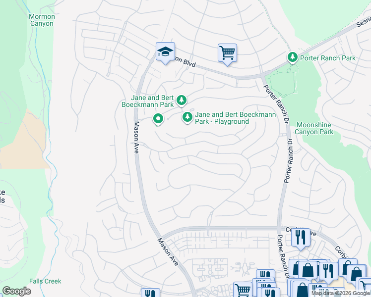 map of restaurants, bars, coffee shops, grocery stores, and more near 20378 Marlow Lane in Los Angeles