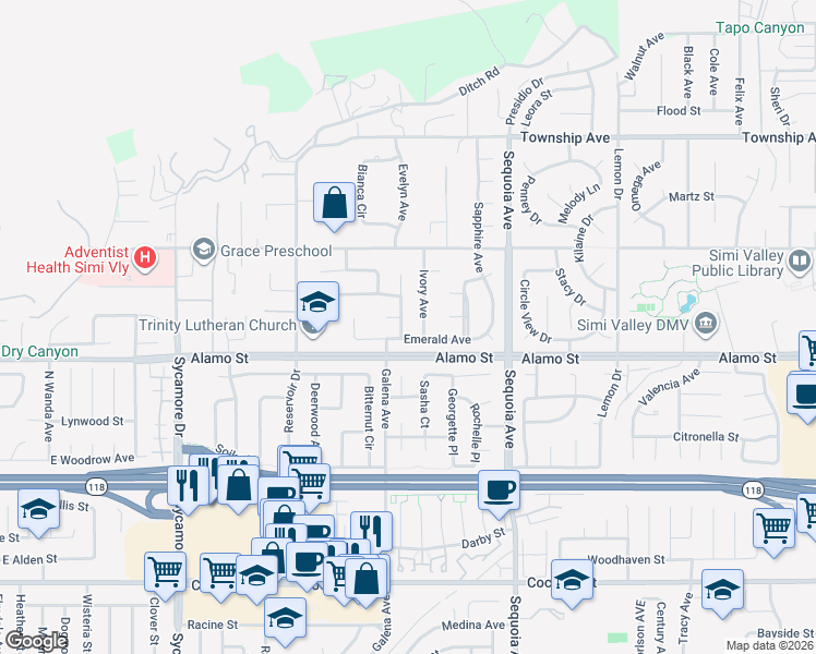map of restaurants, bars, coffee shops, grocery stores, and more near 2848 Jadestone Avenue in Simi Valley