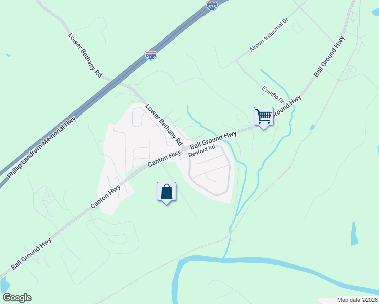 map of restaurants, bars, coffee shops, grocery stores, and more near 202 Reston Court in Ball Ground
