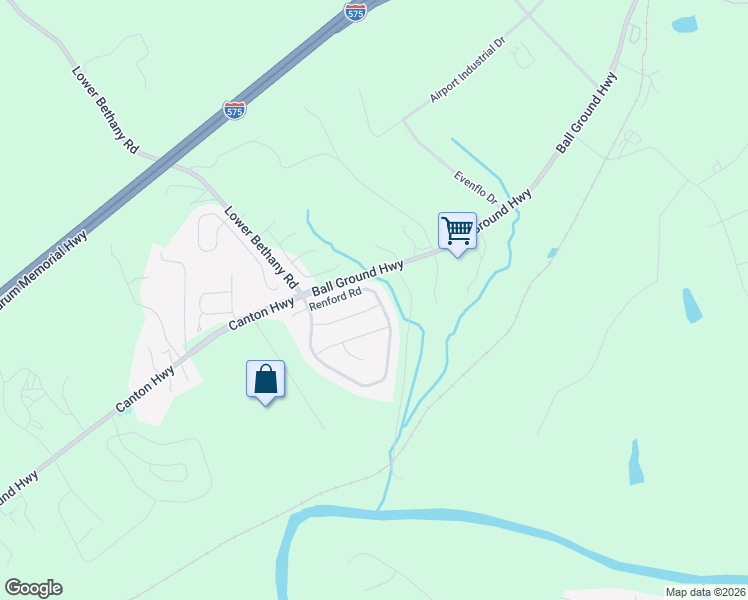 map of restaurants, bars, coffee shops, grocery stores, and more near 328 Rippling Drive in Ball Ground