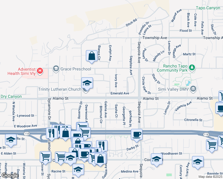 map of restaurants, bars, coffee shops, grocery stores, and more near 2848 Jadestone Avenue in Simi Valley