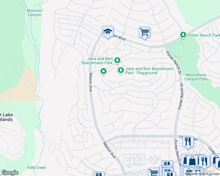 map of restaurants, bars, coffee shops, grocery stores, and more near 20422 Marlow Lane in Los Angeles