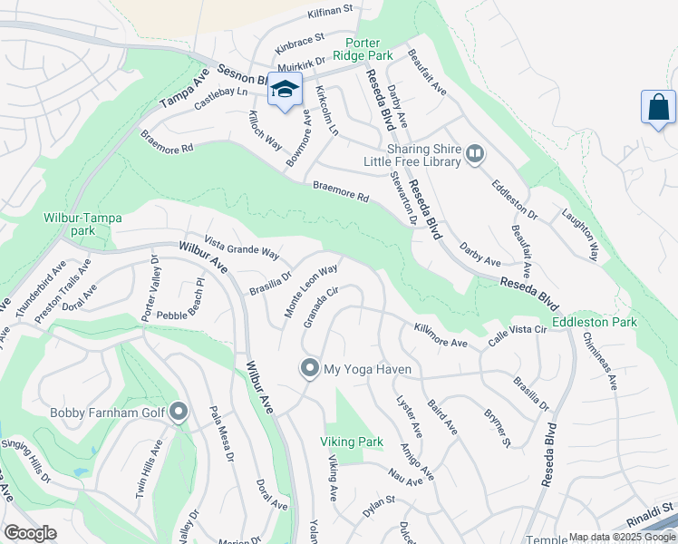 map of restaurants, bars, coffee shops, grocery stores, and more near 11772 Monte Leon Way in Los Angeles