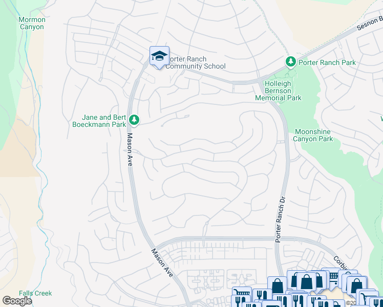 map of restaurants, bars, coffee shops, grocery stores, and more near 20354 Marlow Lane in Los Angeles